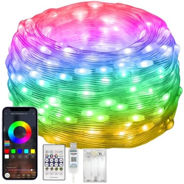 10M RGBIC Outdoor String Lights, Battery Powered, 99 Modes, Waterproof