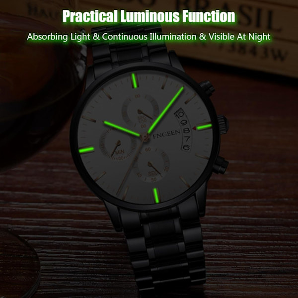 Fritids Analog Kvarts Armbandsur Herrar Affärsur Mode Datum Kalender Vattentät Luminous Watch Rostfritt Stål Armband för Män Vit A White A