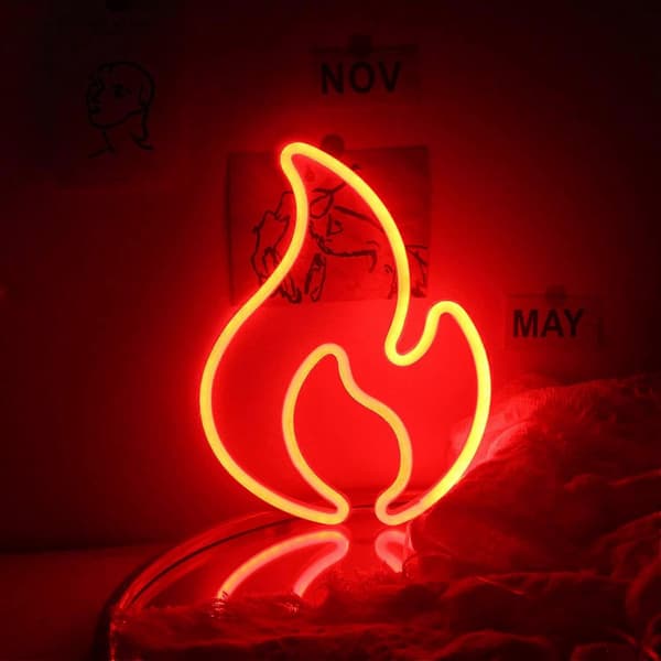Flammande Neonskyltar För Väggmontering Röd Neon LED Skylt Lys Upp Eld Neon Nattlampa För Sovrum Bar Restaurang Butik Heminredning_max