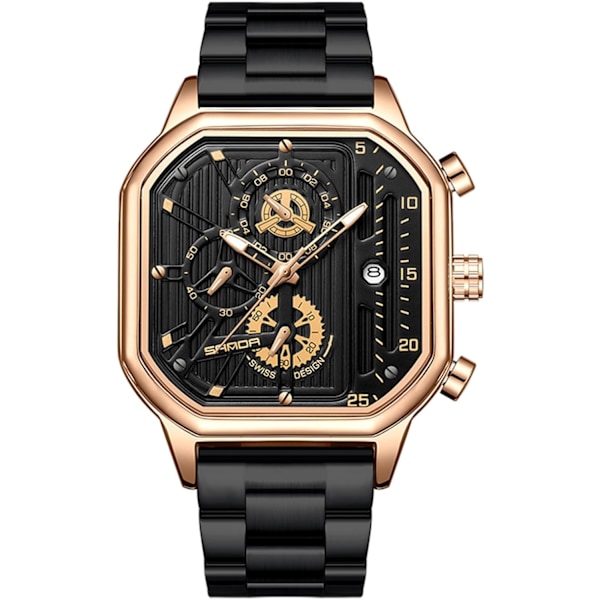 Herrar Kvartsur Klocka Mode Fyrkantig Armbandsur Luminous Analog Klocka Multifunktionell Kronograf Klocka Fritid Rostfritt Stål Herrklocka Svart Guld C Black gold C