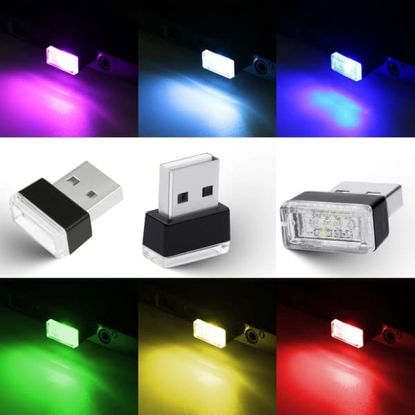 USB bilstemningslys - 6 stk USB monokrom LED bilinteriør stemningslys - Plug-in 5V mini interiørlys for biler/bærbare datamaskiner/USB-porter