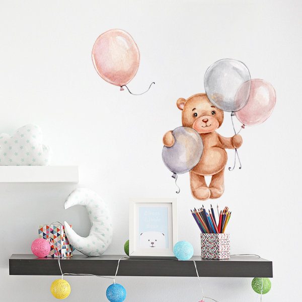 CQBB Dekorativa affischer för barnrum (tjejer) - Djungeldjur motiv + uppblåsbar ballong - Grå/Rosa