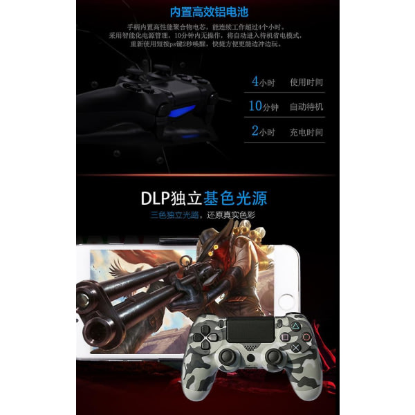 PS4 trådlös handkontroll Spelkonsol Fjärrkontroll för Playstation 4 Spelkonsol Uppladdningsbart batteri Dubbla vibrationshandtag ()