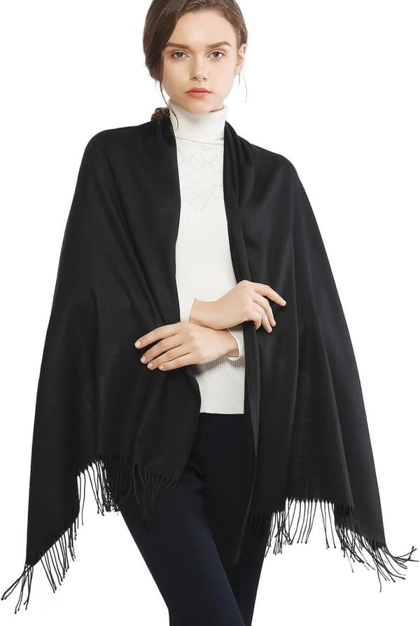 Damhalsduk, elegant omlottscarf, 200 x 70 cm, för vinterbröllop, fester och galamiddagar, svart