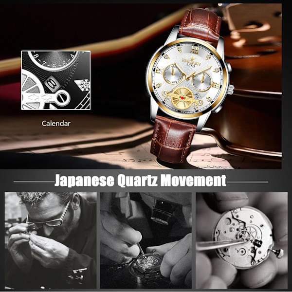 Herrar Analog Kvarts Armbandsur Vintage Elegant Armbandsur Datumskalender Luminous Klocka Vit Brun White brown