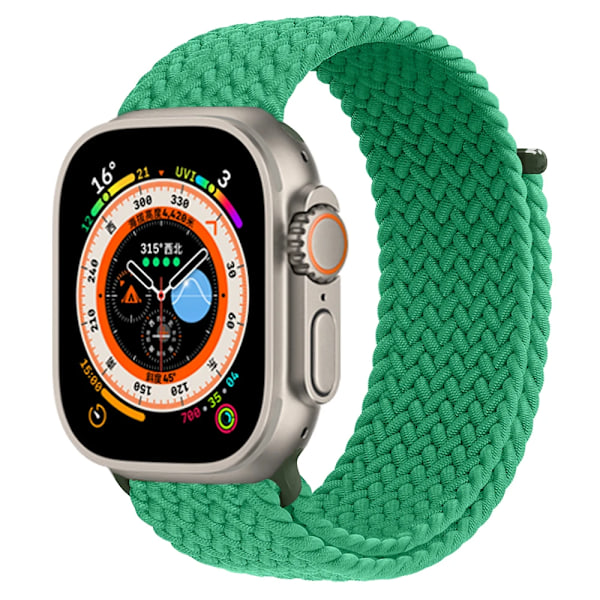 Flettet Solo Loop til Apple Watch-rem 44mm 49mm 45mm 42mm Elastisk rem iWatch serie 9 8 7 se Ultra 2 Rem grøn S-størrelse