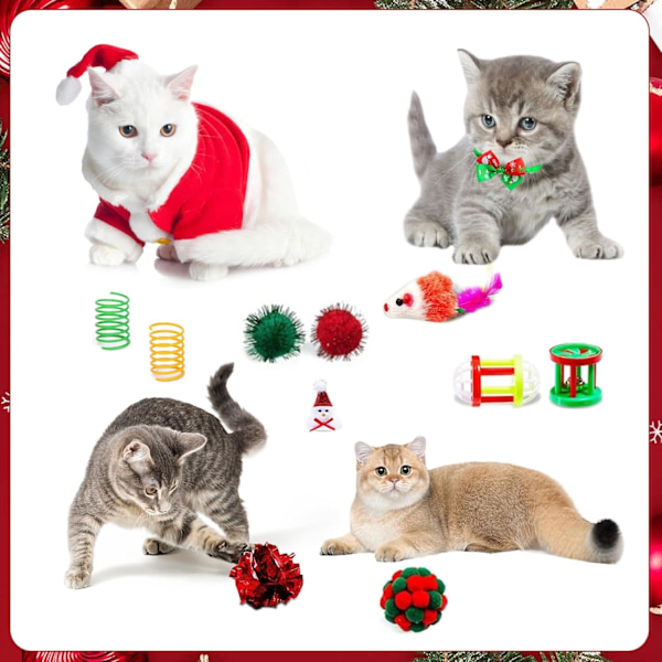 2024 Katt-Adventskalender med 24 Katt-Leksaker, Fjäder- och Musleksaker för Katter, Julnedräkningsskoj (Stil 2) Style 2
