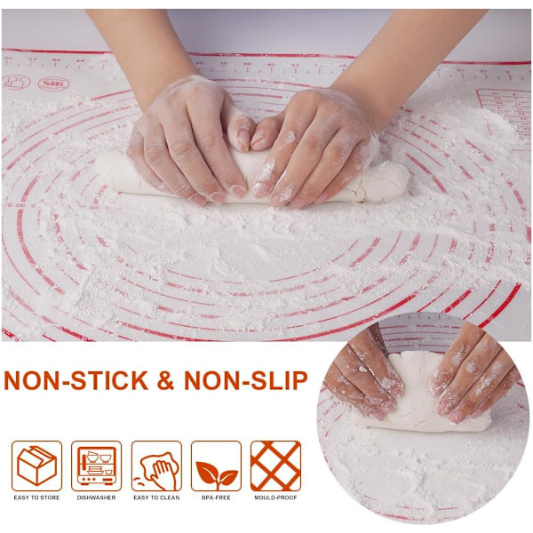 Non-stick Dej Rullemåtte, 70×50cm Silikon Dej Rullemåtte, Skridsikker Silikon Bagemåtte, Madplade, Kagemåtte, Kagemåtte, Kage/Pizza Måtte 70*50CM - red