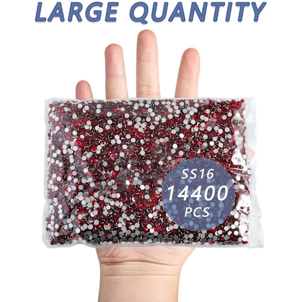 14400 stk Røde Flatback Rhinestones for DIY Håndverk, Siam, SS16, 3.8-4.0mm Siam SS16/14400pcs