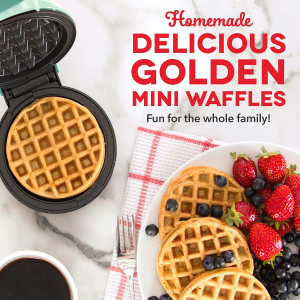 Mini Maker for Individual Waffles - Non-Stick Surfaces, 4 Inch, Aqua