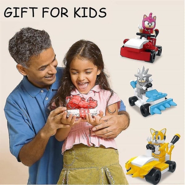 6-pack Sonic Byggklossar Mini Actionfigurer Tecknad Racerbil Spel Sammansatta Minifigurer Leksaker Barn Pojkar Flickor Julklapp
