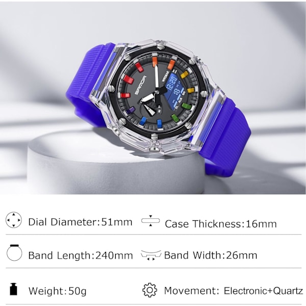 Mænds multifunktionelt elektronisk armbåndsur 50m vandtæt ur digitalt analogt kvartsur trendy dobbelt skærme mænds ure Blå A Blue A
