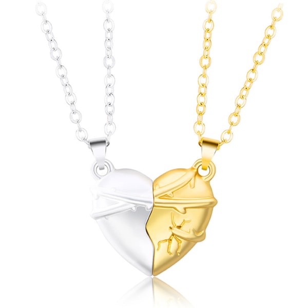 Enkel stil Two Souls One Heart Hängsmycke Halsband för par Matchande magnetiska halsband för bästa vänner Valentine Guld och silver