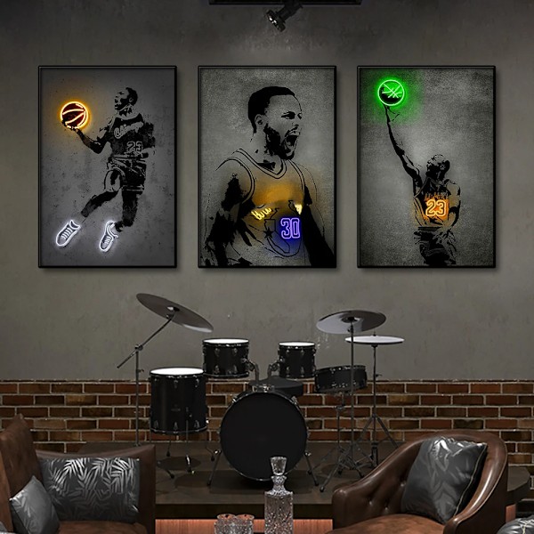 Graffiti Basket Spelare Canvas Målning Neon Effekt Sport Star Poster Fotboll Vägg Konst Utskrifter För Rum Hem Inredning Bilder 16 20x30cm ingen ram