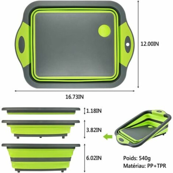 Fällbar skärbräda i flera funktioner, dräneringskorg, grönsaksbak, köksskärbräda, camping, picknick, frukt