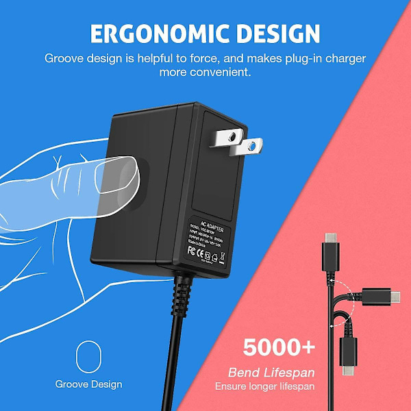 Switch-oplader til Nintendo Switch, AC-adapteroplader til Nintendo Switch Power Hurtigoplader Bærbar oplader 15v/2.6a (understøtter tv-tilstand og