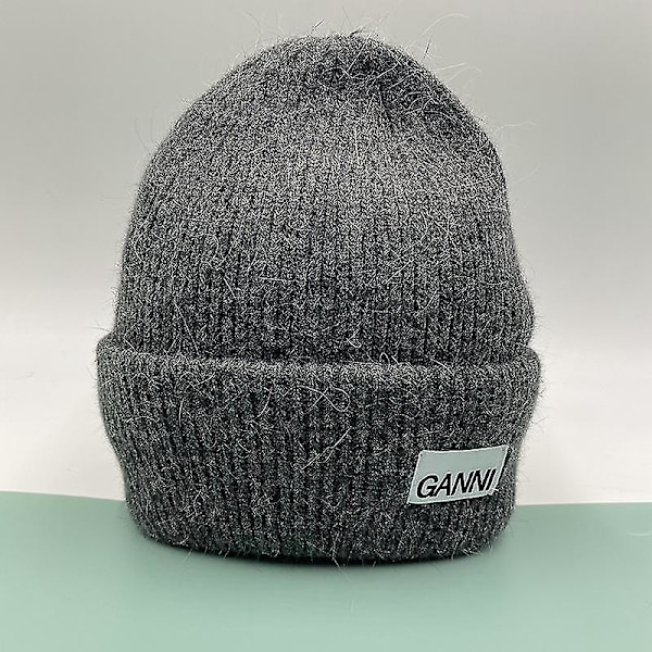 Stickad Herr Dam Ganni Vinter Varm Cap Manschettstickad Stretch Beanie Hatt Dark gray