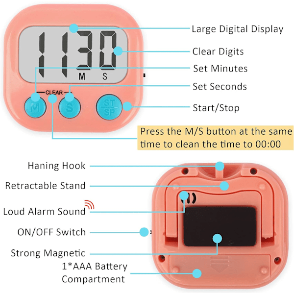2-pack Klassrumstimer för Barn - Digital Timer - Rosa Pink White 1