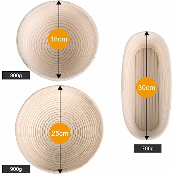 Banneton Oval, brødform med uldfor, oval brødkurv, hævekurv, op til 0,7 kg dej, 30 x 14 x 7 cm