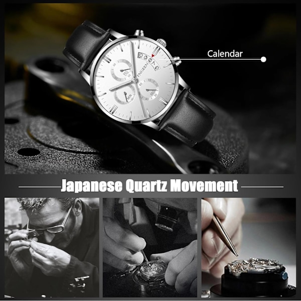 Fritids Analog Kvarts Armbandsur Herrar Affärsur Mode Datum Kalender Vattentät Luminous Watch Rostfritt Stål Armband för Män Vit A White A