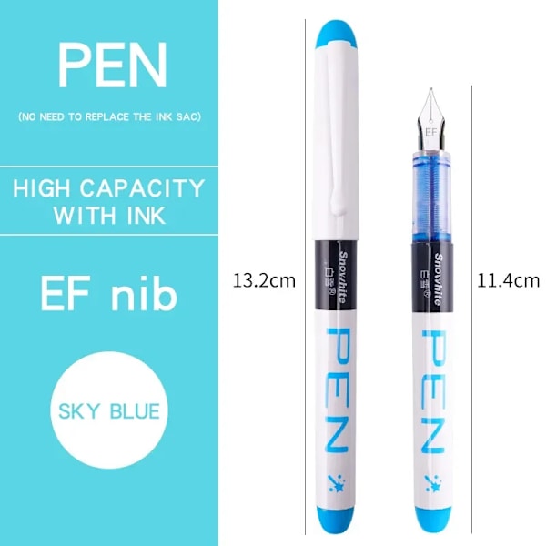 8 Farver Rak Flydende Farve Penne EF Tips Fontænepenne 0,38/0,5Mmm Fontæne Pen Skrivning Stort Blæk Afspændt Skolemateriel EF Sky blue