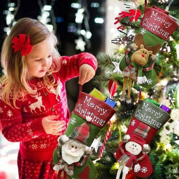 Julstrumpa, 3-pack storlek 23,6\" strumpor, jultomte/snögubbe/ren julkaraktär öppen spis dekoration