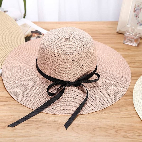 Solhattar Sommarhatt för kvinnor, hatt med bred brätte, halm, hopfällbar, Bo