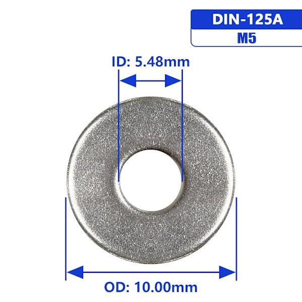 M5 x 10 mm OD Flate Skiver - 100 stk 18-8 (304) Rustfritt Stål Flate Skiver Silver M5/304