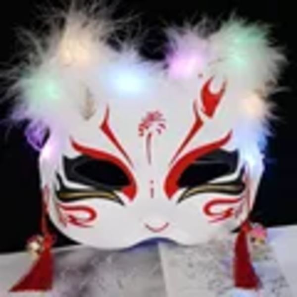 Valaiseva LED-kettumask Japanska Cosplay Vilkkuvat silmät Tumma silmämaski Rave-asu Anime Puoli kasvot Kissa Maskit naamiaiset Juhlatarvikkeet 13