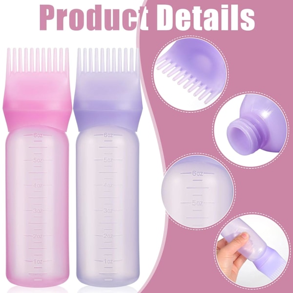 2 kpl Hiusten Väriaineen Annostelijapullot, 6oz asteikolla, Pinkki & Violetti Pink,Purple