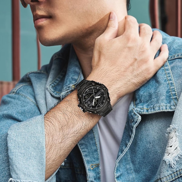 Mænds Dobbelt Display Ur 5 ATM Vandafvisende Digital Analog Militær Rustfrit Stål Sort B Black B