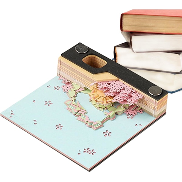 3D Kunst Sticky Notes Blok, Papirskulptur Notesblok med Displayboks til Kontor og Hjem Peach Blossom Island