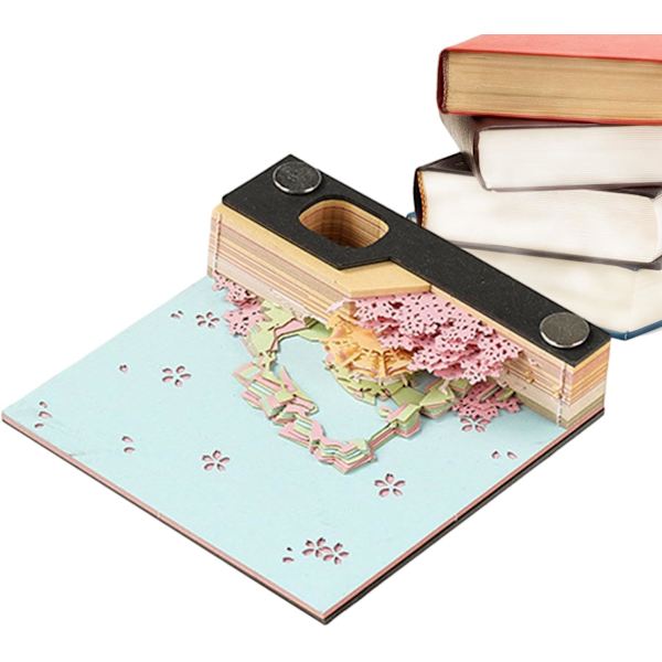 3D-taidetarratyyny, paperiveistosmuistio näyttölaatikolla toimistoon ja kotiin Peach Blossom Island