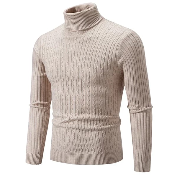 Hög Hals Tröja Pullover Stickade Varm Casual Män Kläder Stickade Tröja Män 04-beige Asiatisk L(50-65Kg)