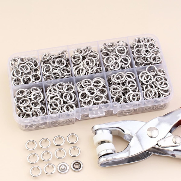 9,5 mm Metalliske Trykknapper Sett med Tang, Perfekt for DIY Håndverk og Syarbeid Silver Button 100set