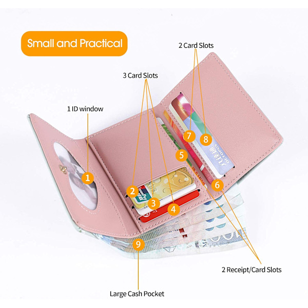 JUSTUP Sød lille damelæderpung, lille RFID-blokerende trifold-pung til piger og damer med ID-vindue --- Grøn