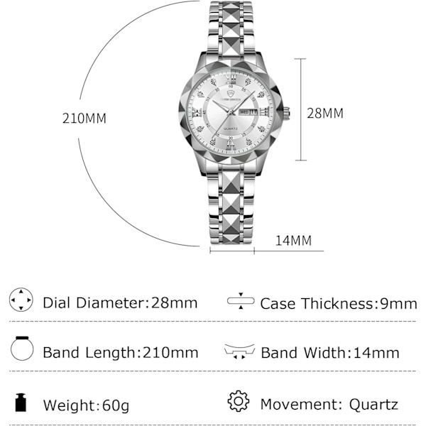 Enkel Dame Armbåndsur i Rustfrit Stål Elegant Analog Kvarts Lysende Sølv silver