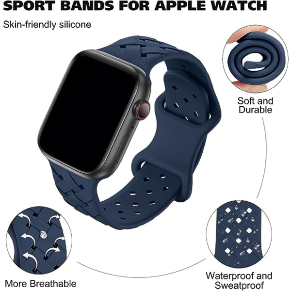 CQBB Silikonflätade vävband Kompatibel med Apple Watch 38mm 40mm 41mm , Ersättningssilikon Sport Andningsrem för kvinnor Män-Abyss Blue