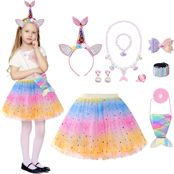 Havfrue Prinsesse Kostume, Luksuriøs Tulle Tutu Kjole med Smykketilbehør til Fester