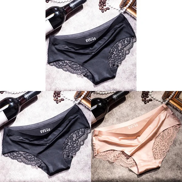 3st/lot Dame Trusser Sæt Spets Sømløs Underbukser Kvindelige Silke Trusser Knickers Dame Trusser Culotte Femme Kvinde Underbukser XXL 2 sort beige M