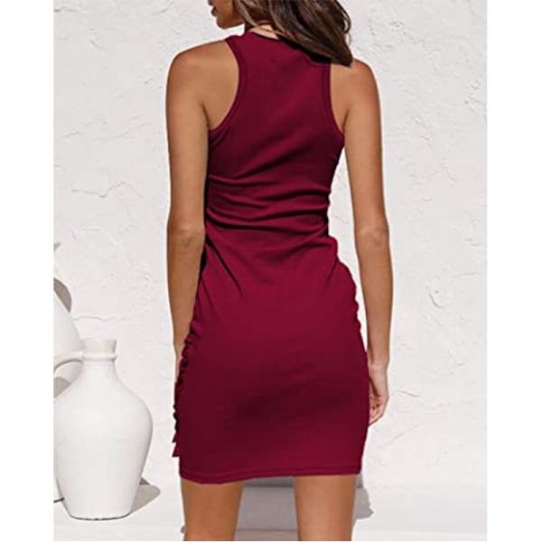 2023 Damer sommer Casual ermeløs strandtankkjole Bodycon Ruched minikjoler Win rød XL Win red XL