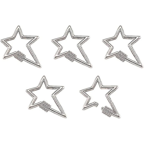 5 st Mässingsskruv Karbinhake Låsberlocker Med Cubic Zirconia 35x30mm Platina Star