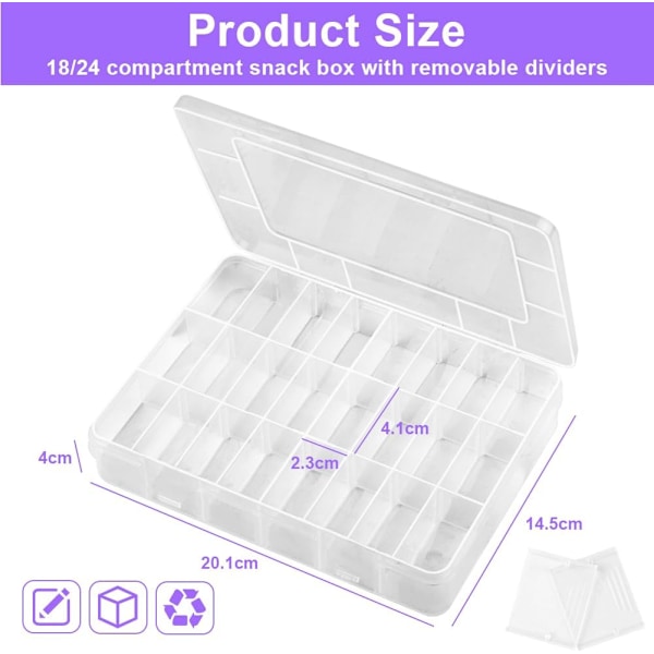 Snackboks med 24 Rum, 2 Justerbara Förvaringsbrickor för Resor och Hantverk 24 compartments