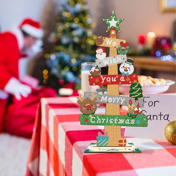 Juletre i tre Diamantmalingssett, DIY Bordpyntsett D