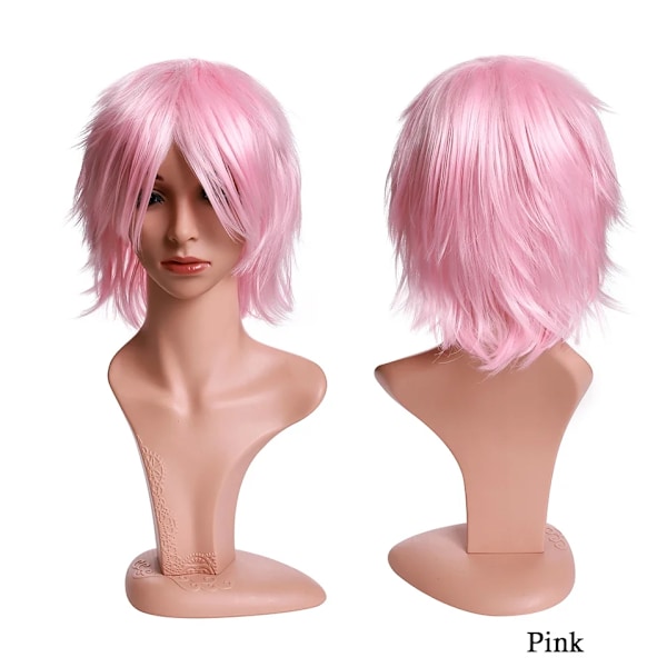 BENIHAIR Syntetisk Parykk Cosplay Parykk Hvit Rød Grønn Blå Rosa Gult Hår Kortlag Parykk Falsk Hårforlengelse Herre Kvinner Festparykk Rosa 12inch