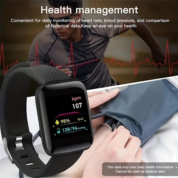 Multifunktionell smartklocka för män, kvinnor och barn med meddelandepåminnelse, musikkontroll, sport, steg, kalorier D13 Smartwatch larmklocka 116P Lus PURPLE