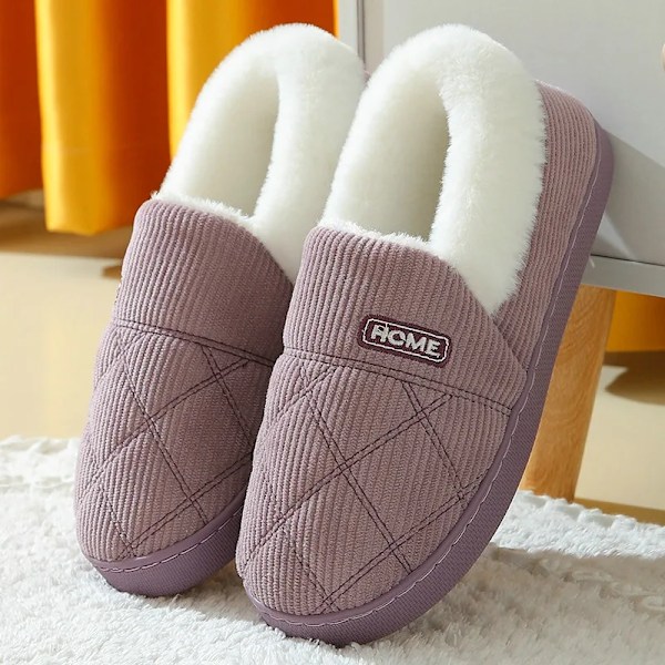 Tjocka plattform lurviga tofflor Inomhus utomhus män bomullsskor unisex Håll varm sammet Plysch ankel snöstövlar kvinnor hem tofflor A-Lila 38-39