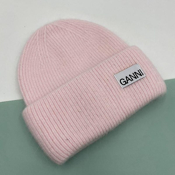 Strikket herre- og damelue Ganni Vinter Varm Mansjettstrikket Stretch Beanie Hat Pink