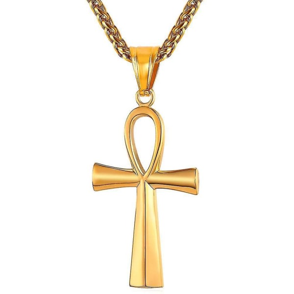 SQBB (guld) Klassisk Herr Dam Rostfritt Stål Egyptiskt Ankh Cross Pendant Par Halsband