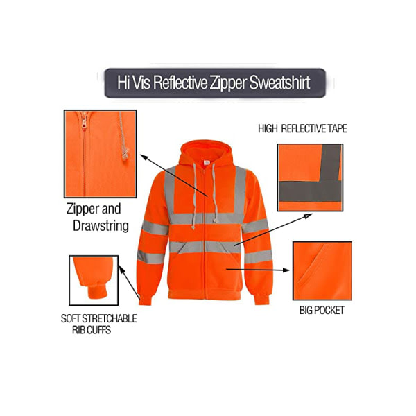 SQBB Hoodie med reflekterande dragkedja för Hi Vis Workwear (orange, L)